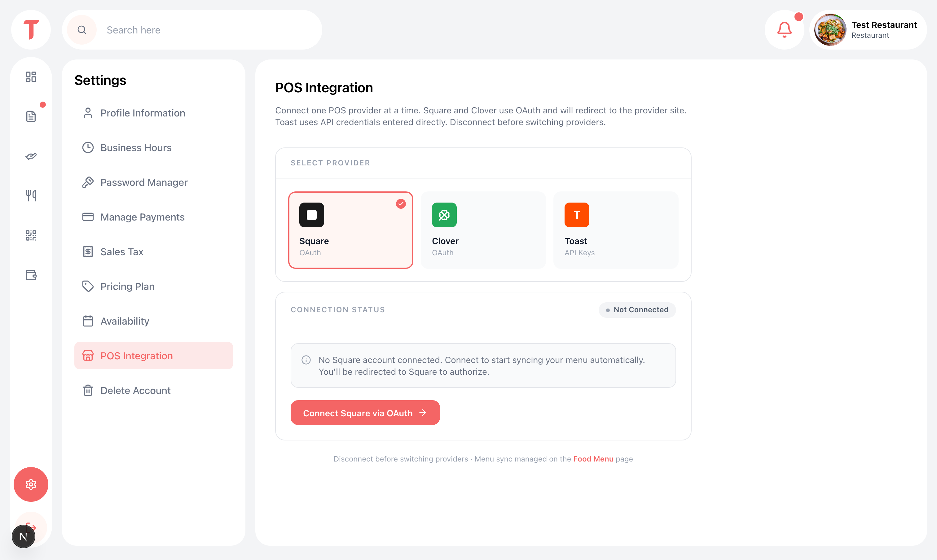 POS integration settings